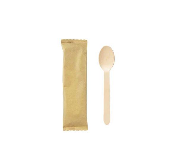 Single wrapped Wooden Spoon 160mm 500/cs