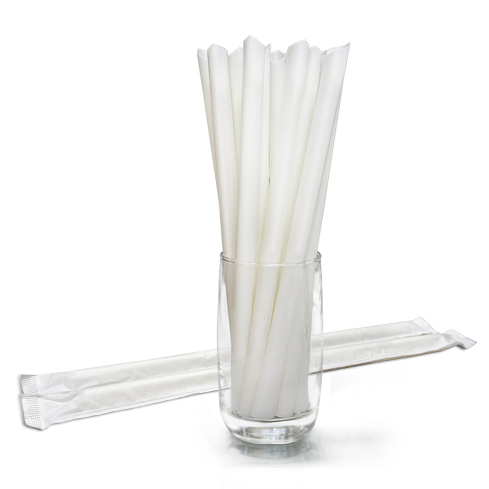 Straw paper BOBA 4 ly 8.5'' wrapped white, sharp bottom 20/100ct